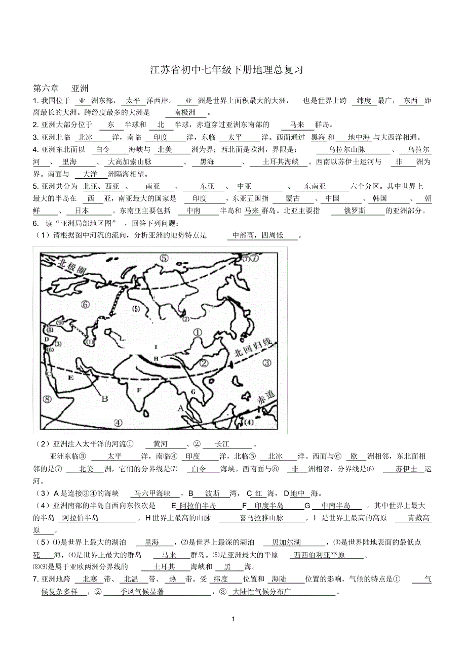 江苏省七年级下册地理知识点汇总(打印版).pdf_第1页