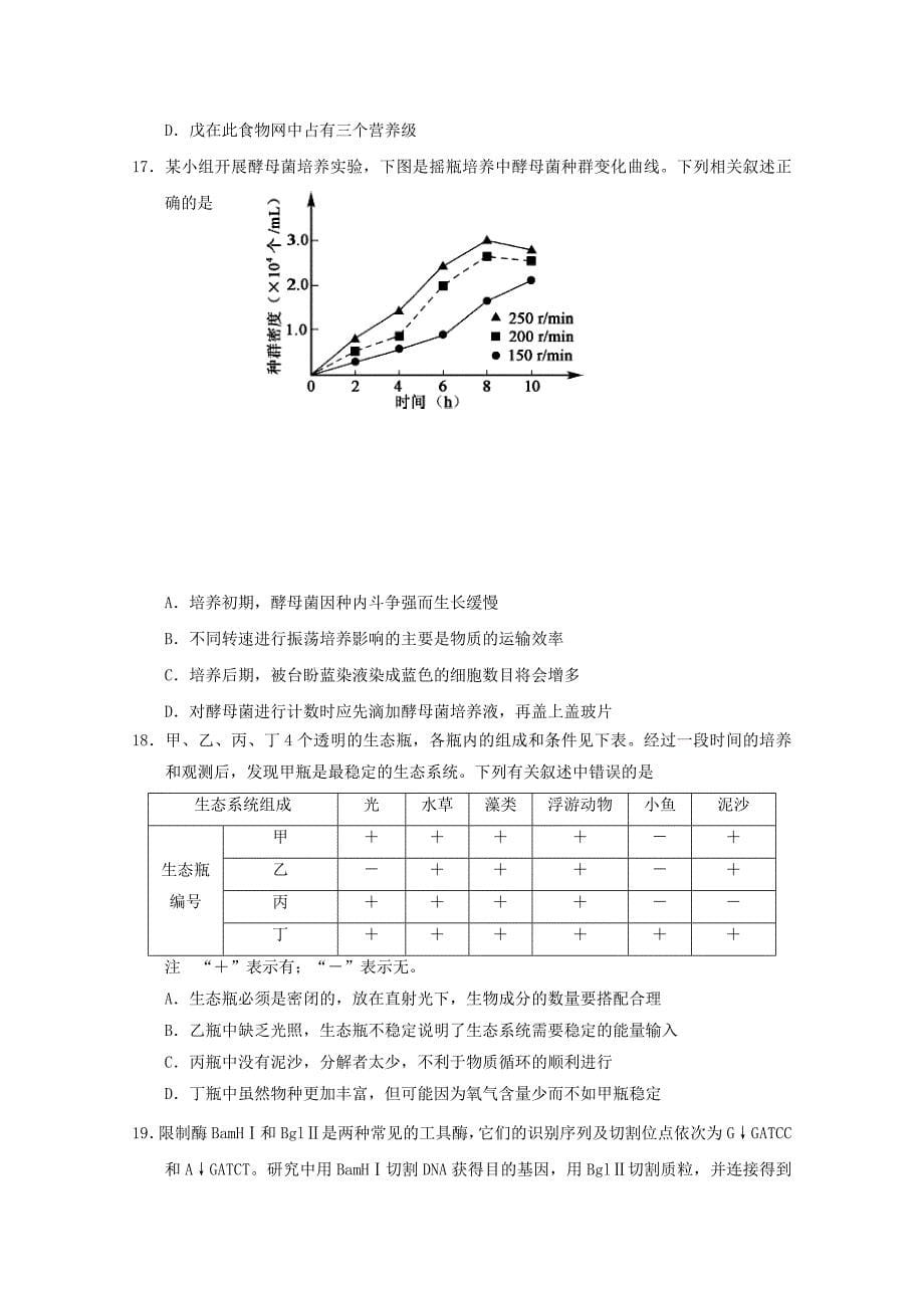 江苏省高二上学期期末考试生物（选修）试卷_第5页