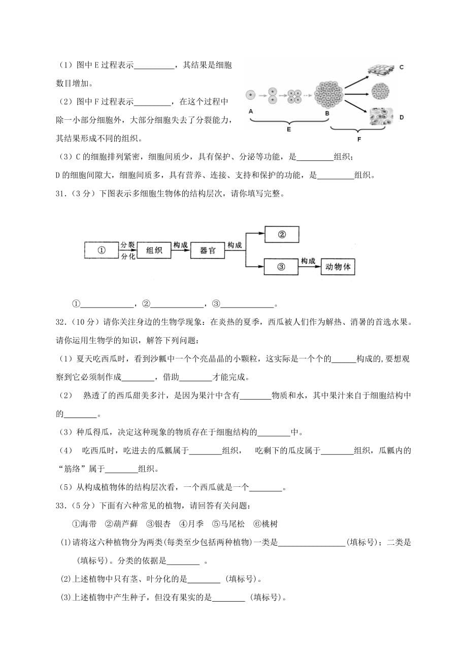 福建省莆田市七年级生物上册期中测试题（新版）冀教版_第5页