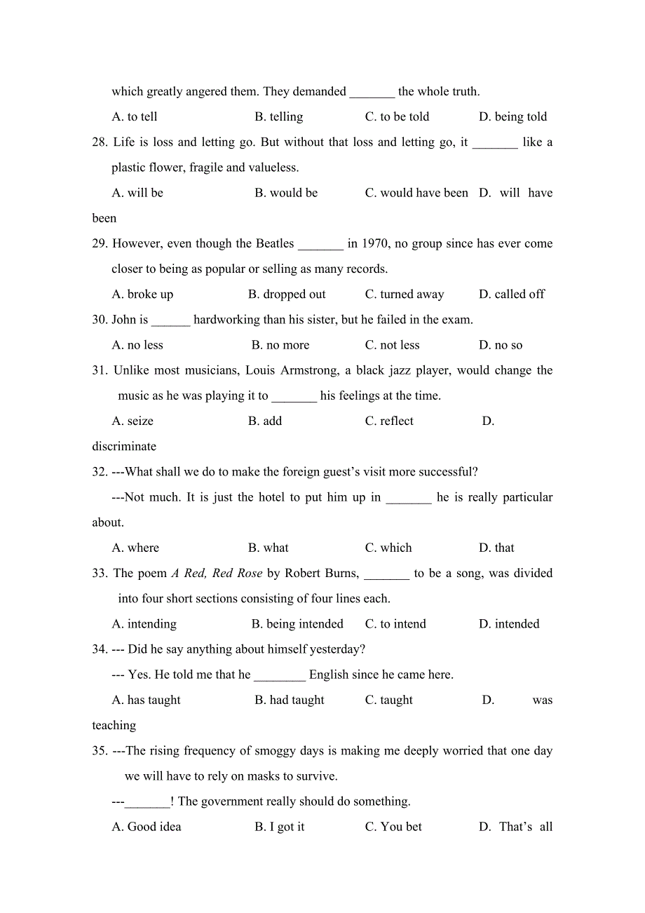 江苏省高二4月月考英语试题Word版含答案_第4页