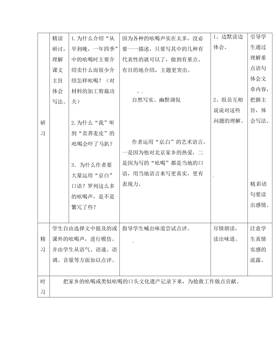 吉林省通化市八年级语文下册第四单元18吆喝导学案无答案新版新人教版（通用）_第3页