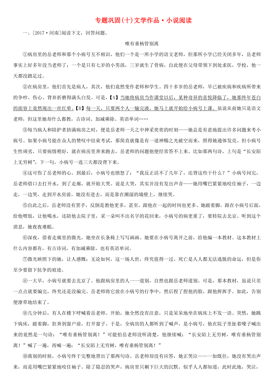湖南省中考语文专题十文学作品小说阅读_第1页