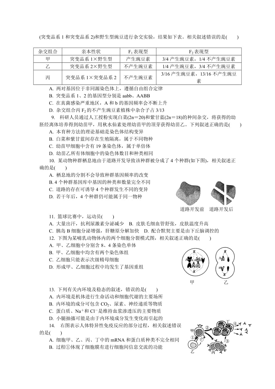 江苏省南通市、泰州市高三第一次模拟考试生物Word版含答案_第2页