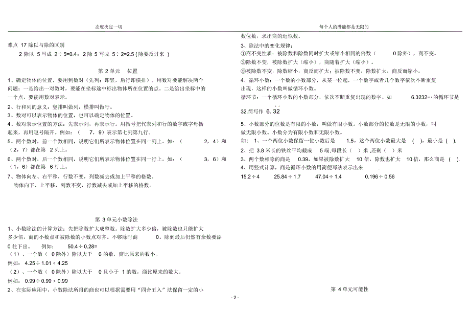 最新人教版五年级上数学超级笔记和重要考卷(A4打印,一张A4纸可以打印一份试卷节约纸)201711051_第2页