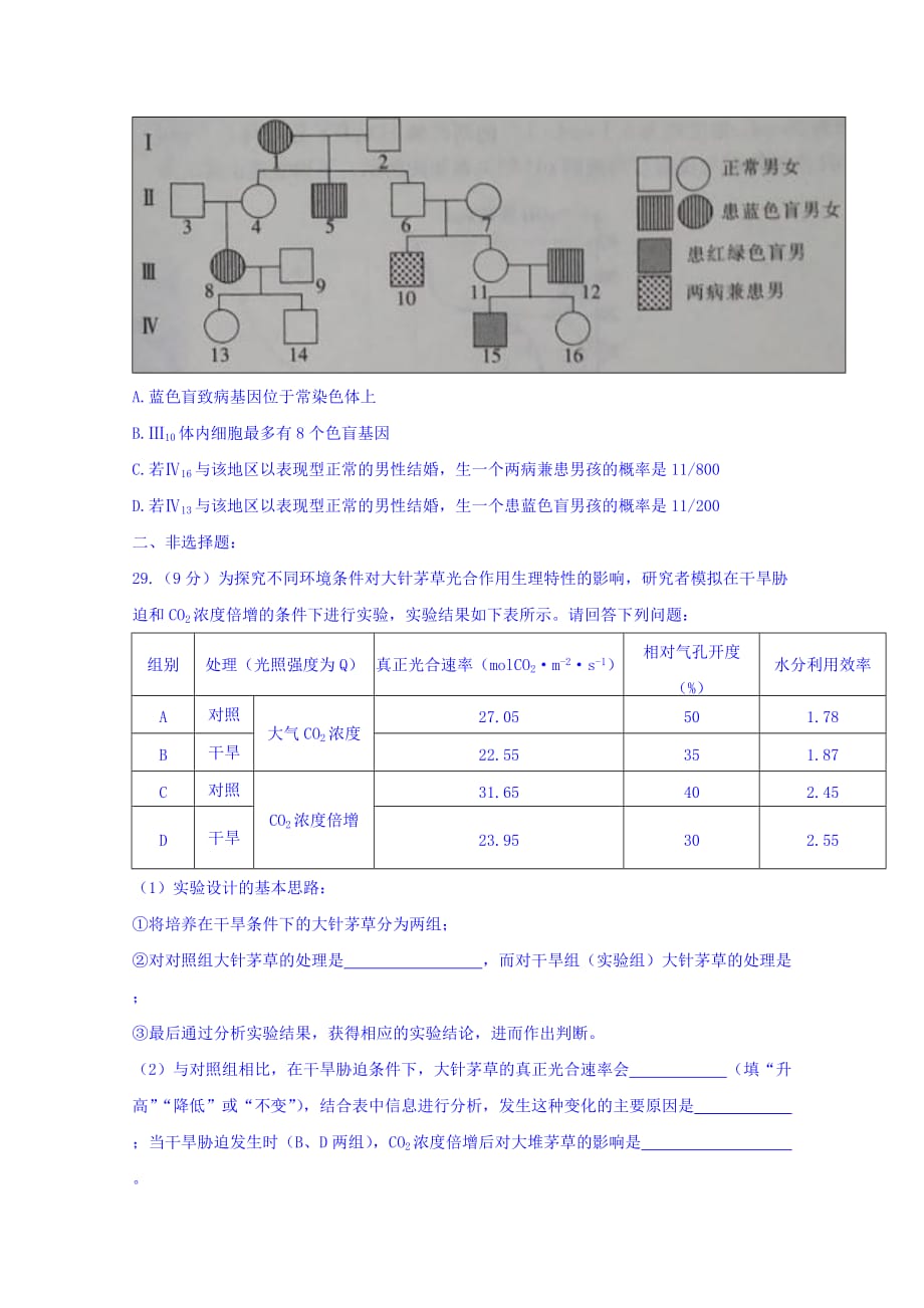 四川省高三春季诊断性测试理综生物试卷Word版含答案_第3页