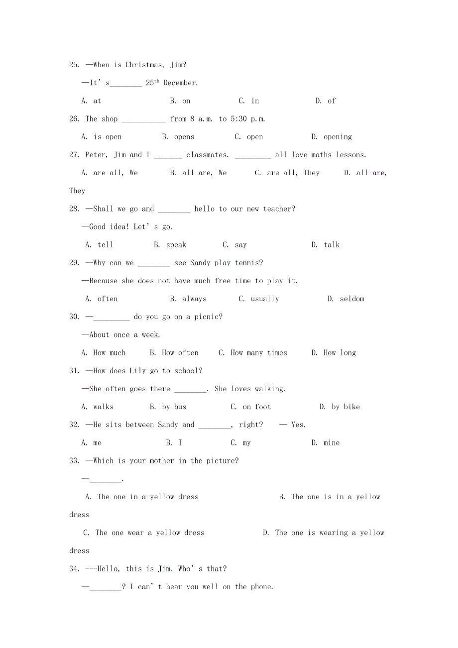 江苏省徐州市区七年级英语上学期期中试题_第4页