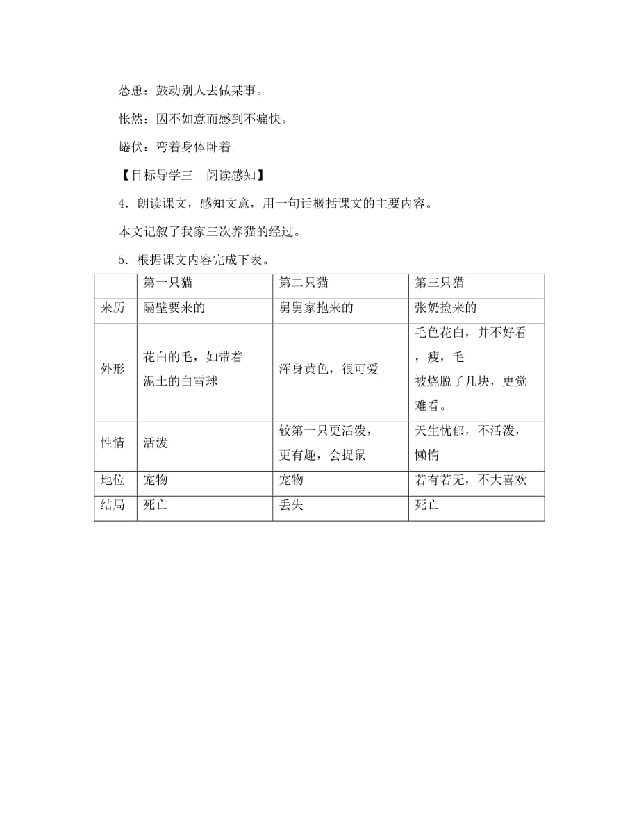 贵州省遵义市桐梓县七年级语文上册 第五单元 16 猫导学案（无答案） 新人教版（通用）_第3页