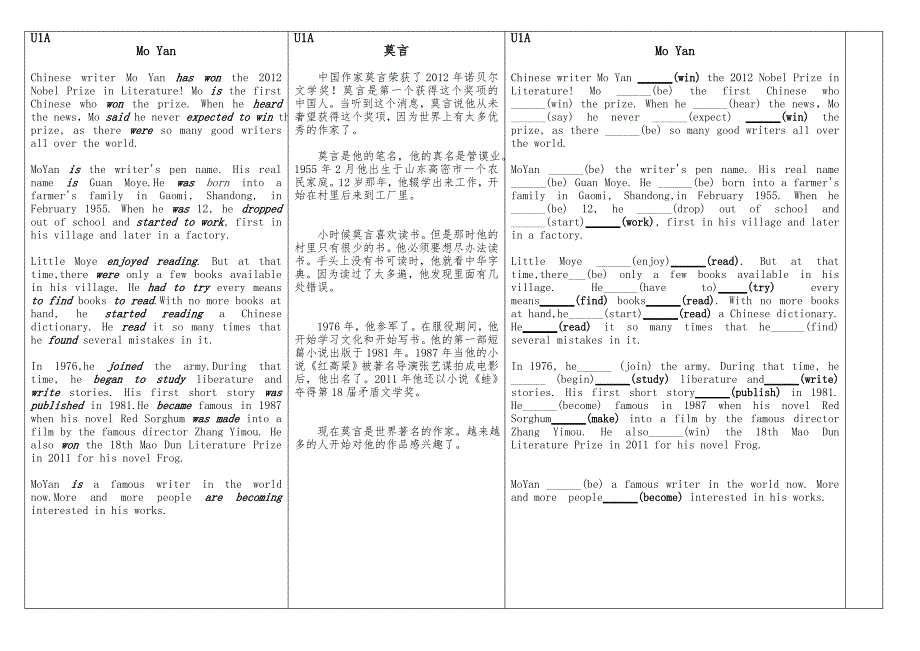鲁教版英语八年级（下册）课文翻译与挖空练习_第1页