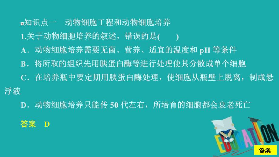 2020生物同步导学人教选修三课件：专题2　细胞工程 2.2 第1课时 课时精练_第1页