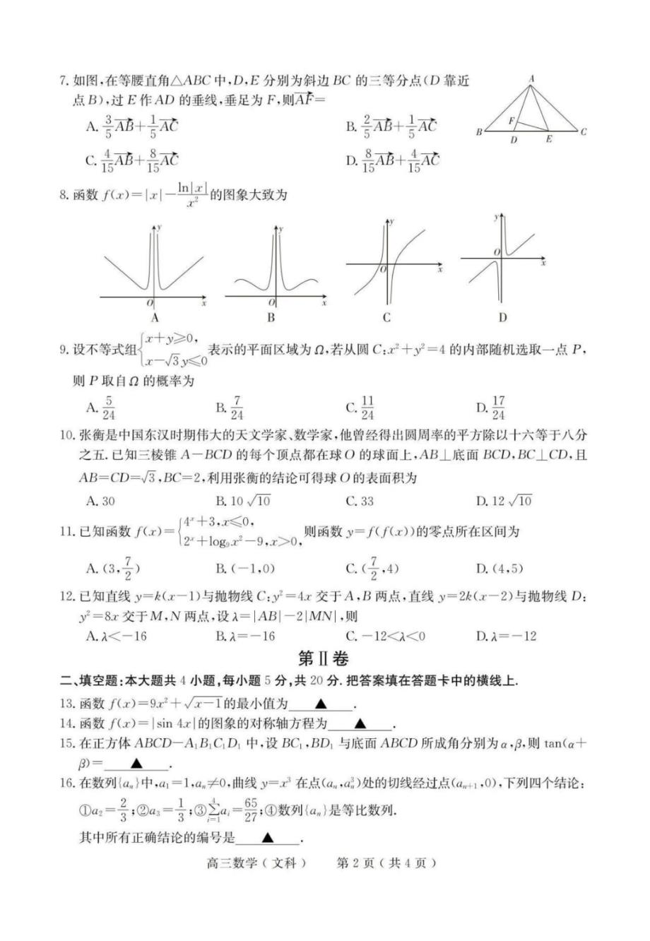 2020届河南驻马店高三线上模拟(二)数学文试题答案解析.pdf_第2页