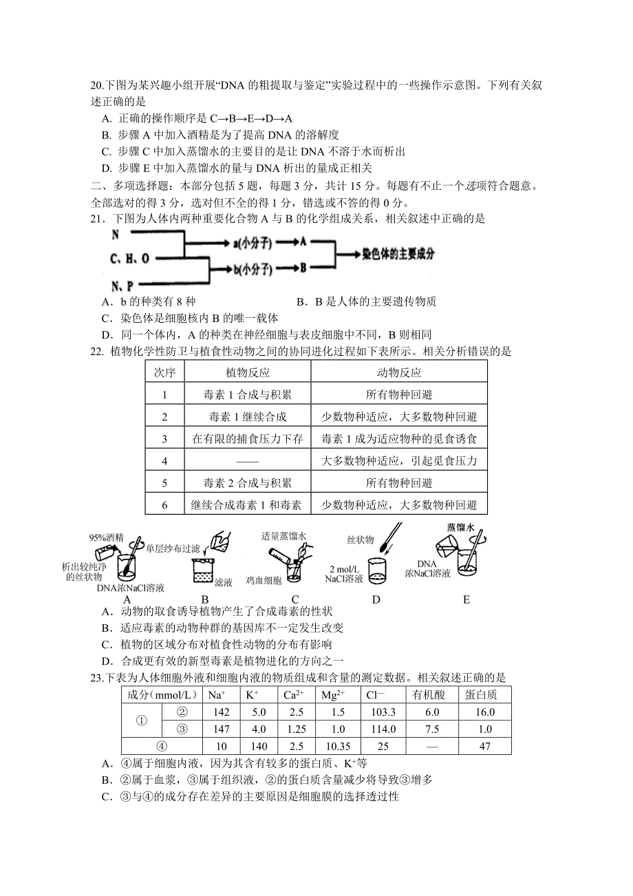 江苏省高三5月第四次模拟考试生物Word版含答案_第4页