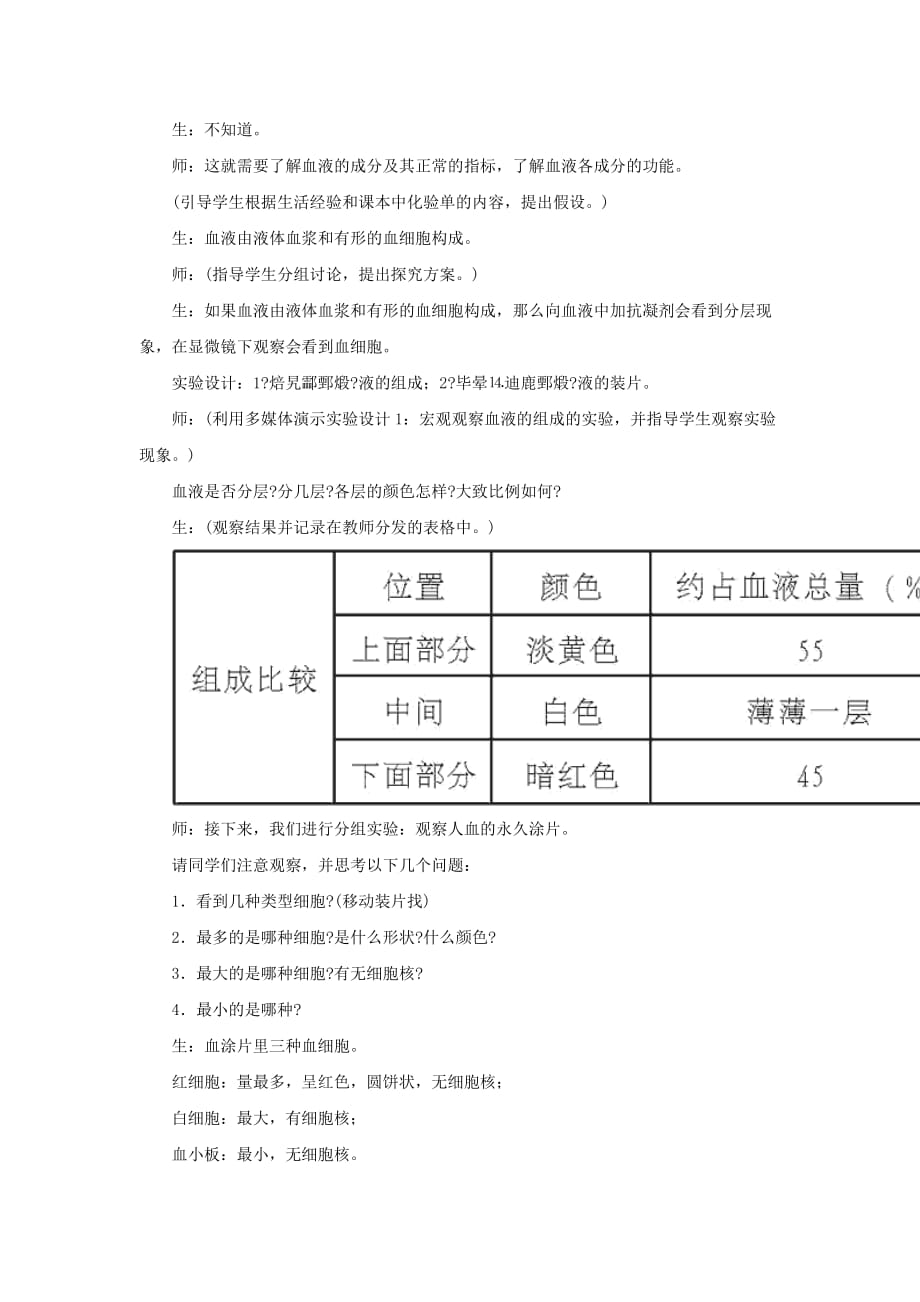 七年级生物下册4.9.1血液教学设计新版北师大版_第2页