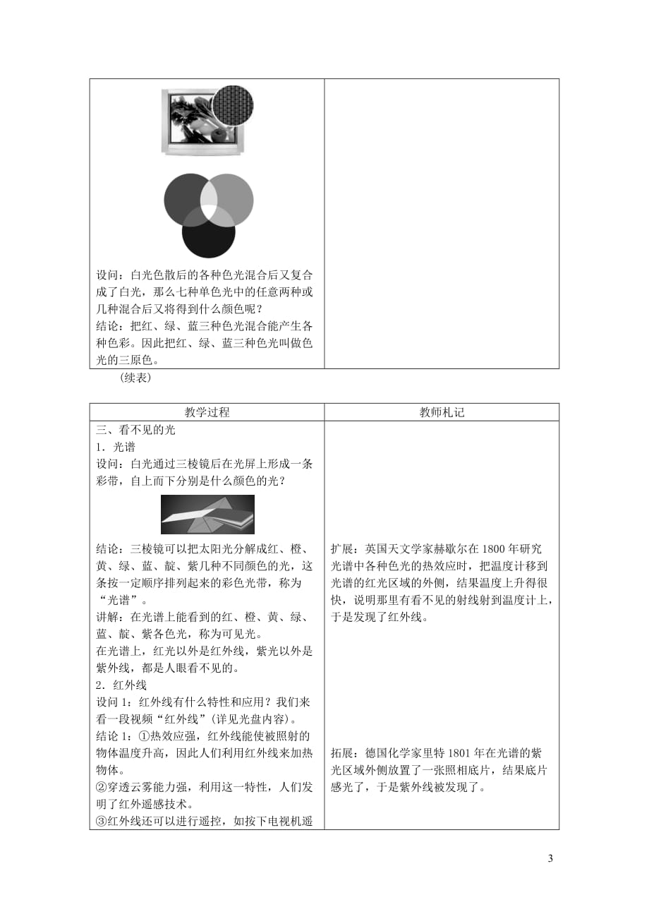 八年级物理上册4.5光的色散教学设计（新版）新人教版_第3页