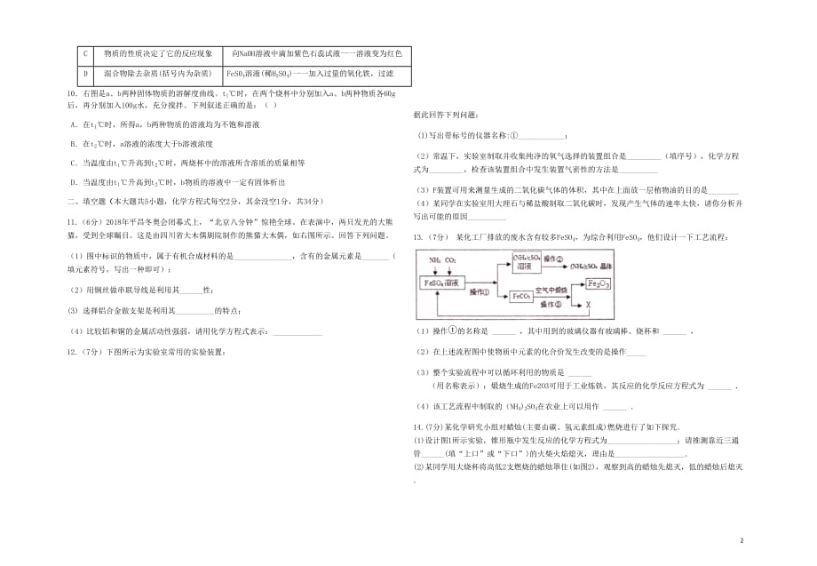 安徽省安庆市桐城二中届九年级化学下学期第三次模拟考试试题_第2页