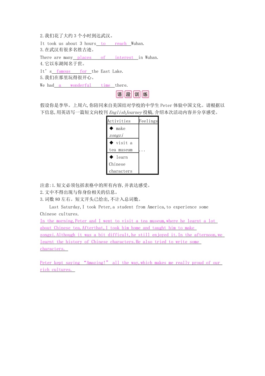 八年级英语下册Module2Experiences模块话题微写作课时作业新版外研版_第2页