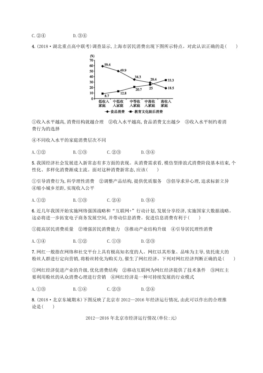 广西高考政治一轮复习第1单元生活与消费考点规范练3多彩的消费新人教版必修1_第2页