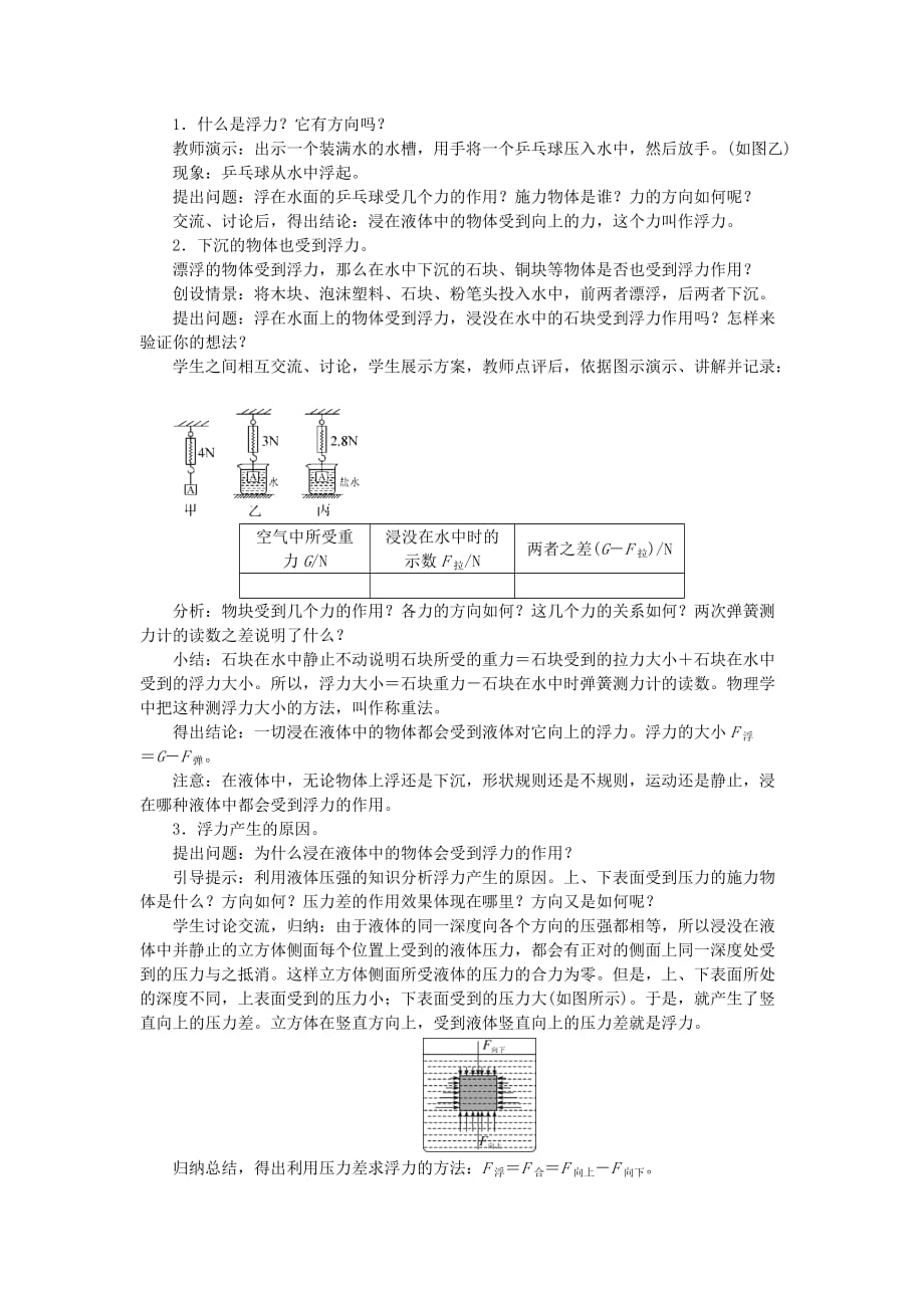 八年级物理下册第十章第1节浮力教案新版新人教版_第2页
