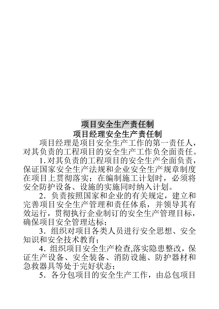 （岗位职责）项目安全生产责任制大全_第1页