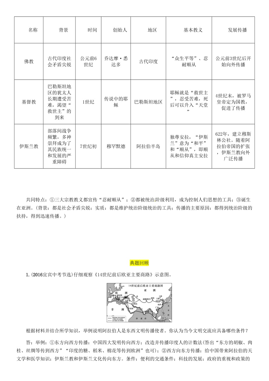 宜宾专版届中考历史总复习第一编教材考点速查第三部分世界古代史第三讲文明的交流和世界三大宗教试题_第3页