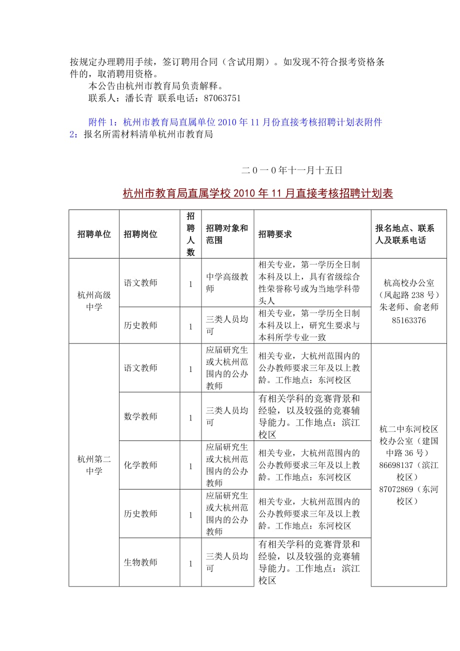 （招聘面试）杭州市教育局直属学校直接考核招聘名教师公告_第2页