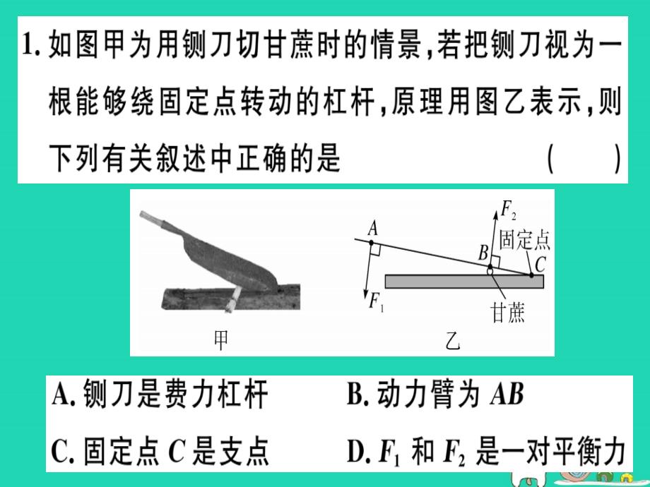 八年级物理全册第十章第一节科学探究杠杆的平衡条件（第2课时杠杆平衡条件的应用）习题课件（新版）沪科版_第1页