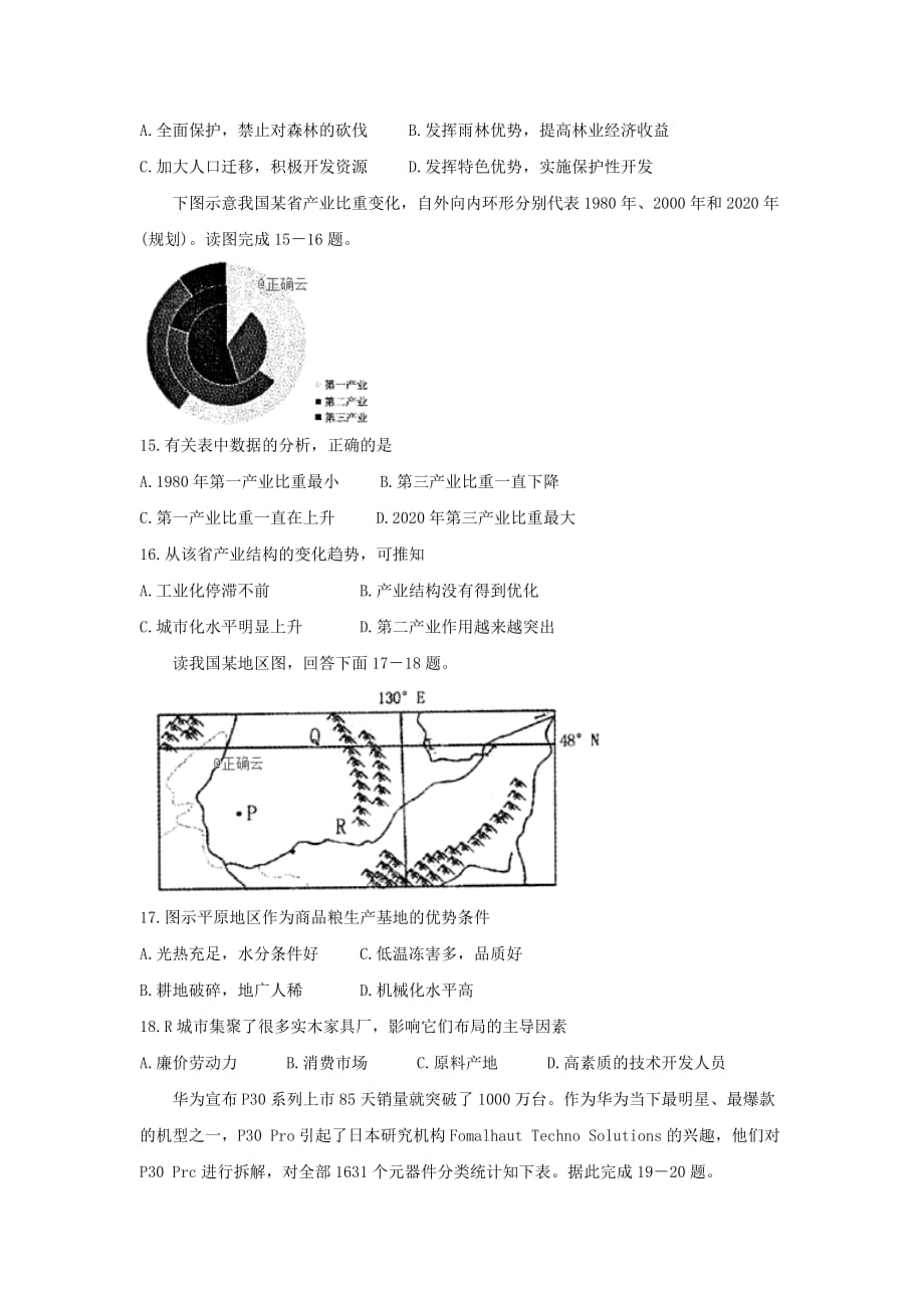 安徽省合肥市庐江县2019-2020学年高二上学期期末检测地理试卷word版_第4页