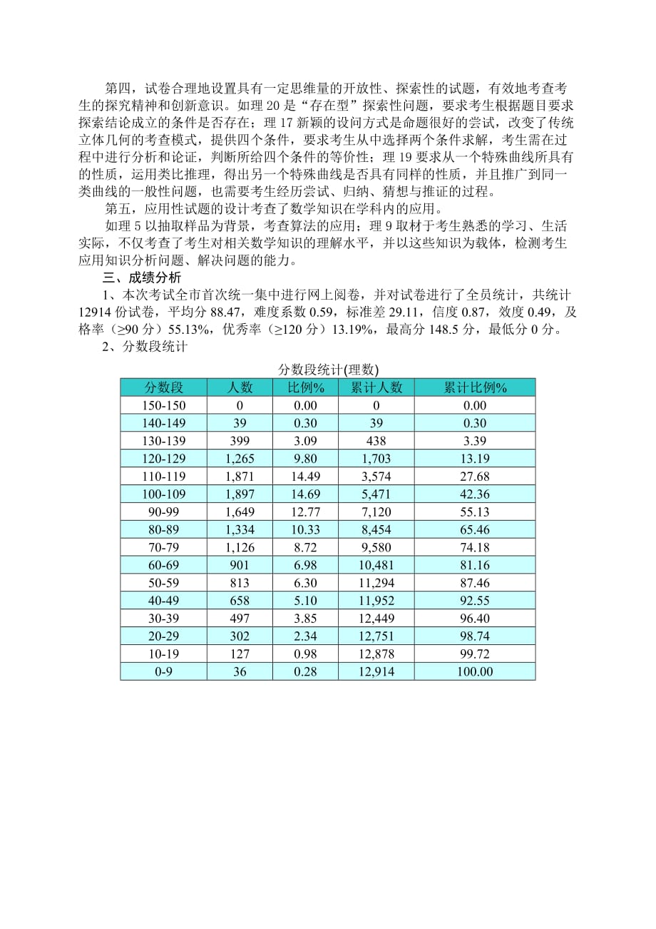 2010年省质检考试理科数学质量分析(南平市)_第2页