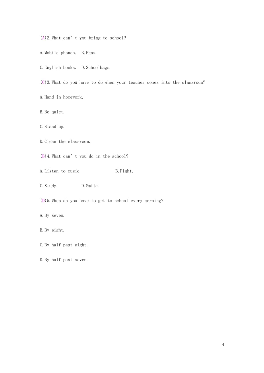 七年级英语下册Unit4Don’teatinclass（第4课时）SectionB（2a_2c）练习（新版）人教新目标版_第4页