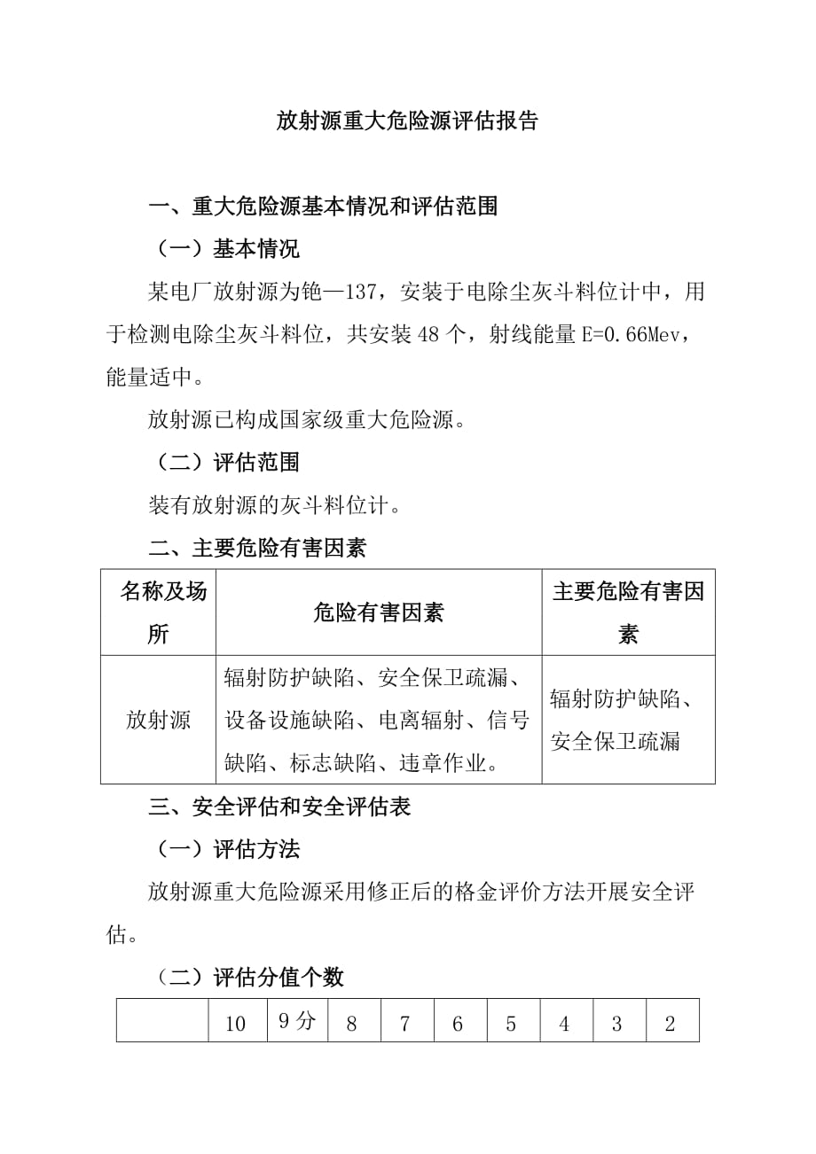 放射源重大危险源评估报告_第1页