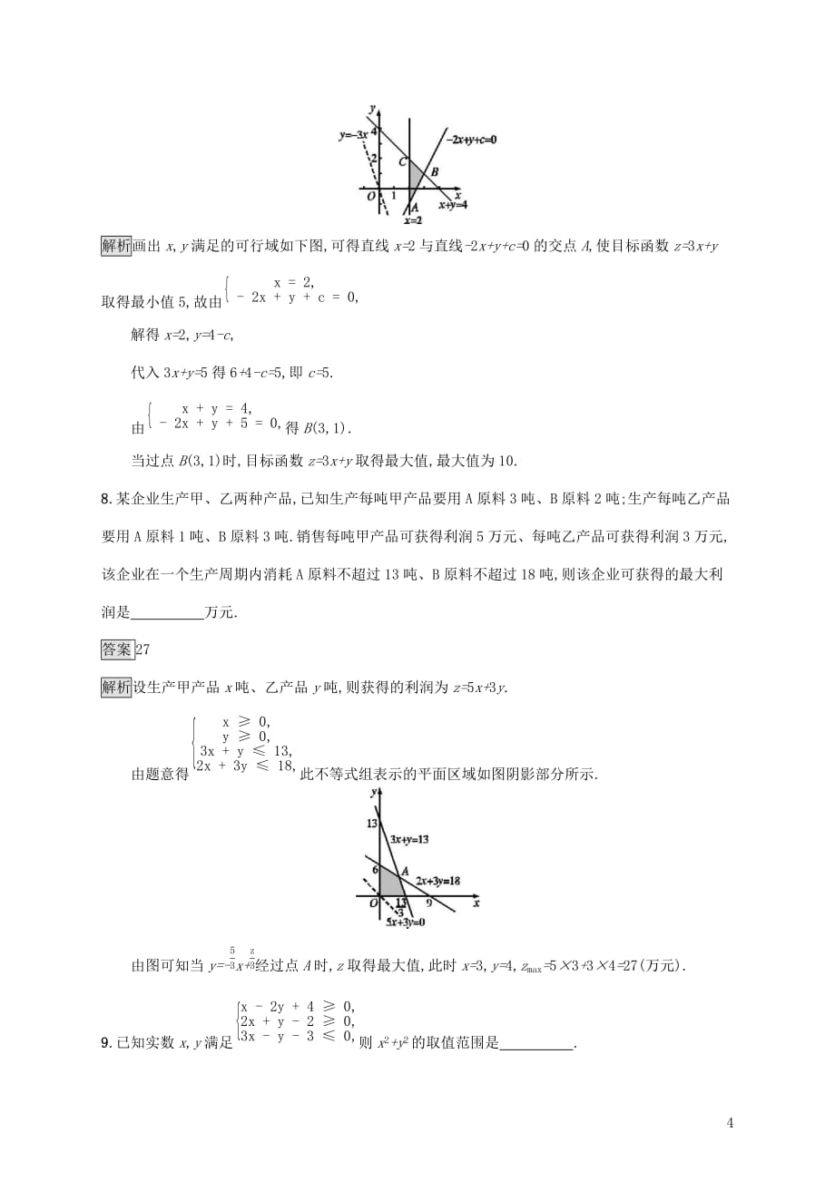 广西高考数学一轮复习考点规范练32二元一次不等式（组）与简单的线性规划问题文_第4页