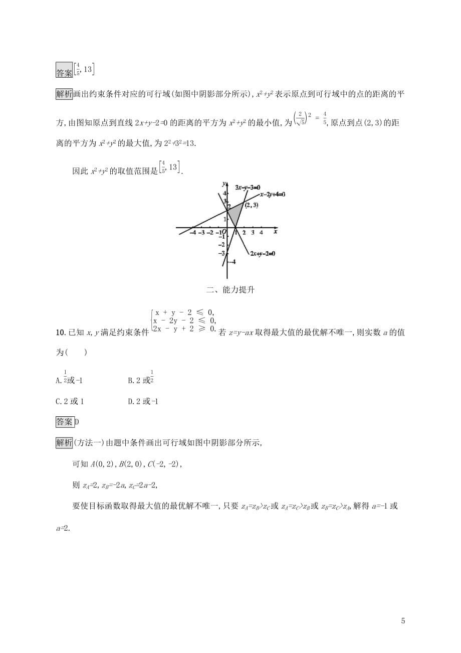广西高考数学一轮复习考点规范练32二元一次不等式（组）与简单的线性规划问题文_第5页