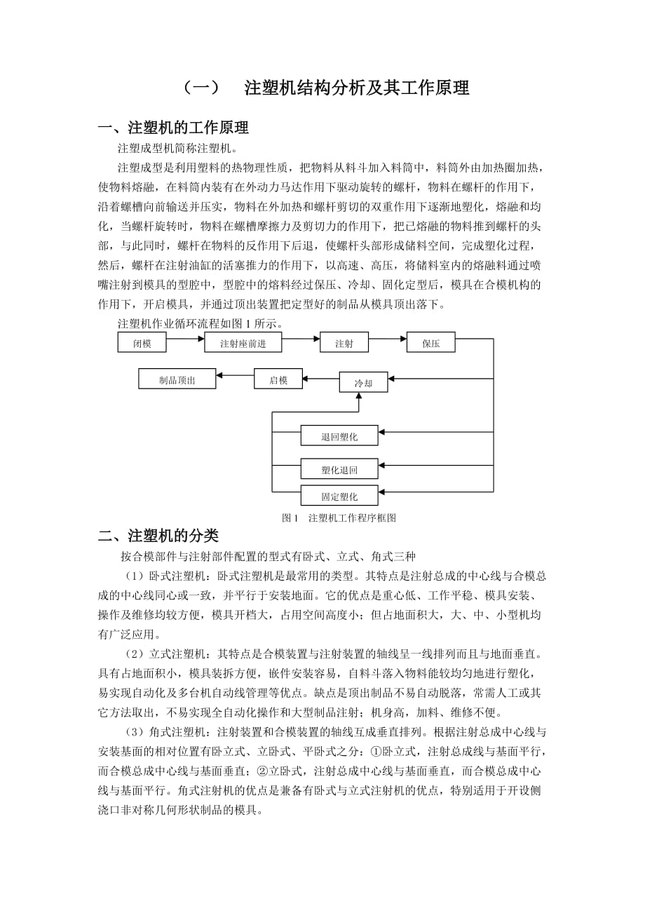 （工作分析）（一）注塑机结构分析及其工作原理_第1页