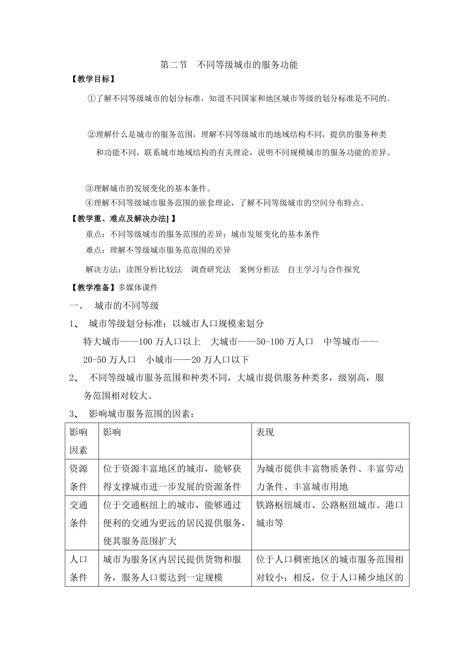 广东省中山市高中地理必修二教案：2.2不同等级城市的服务功能_第1页