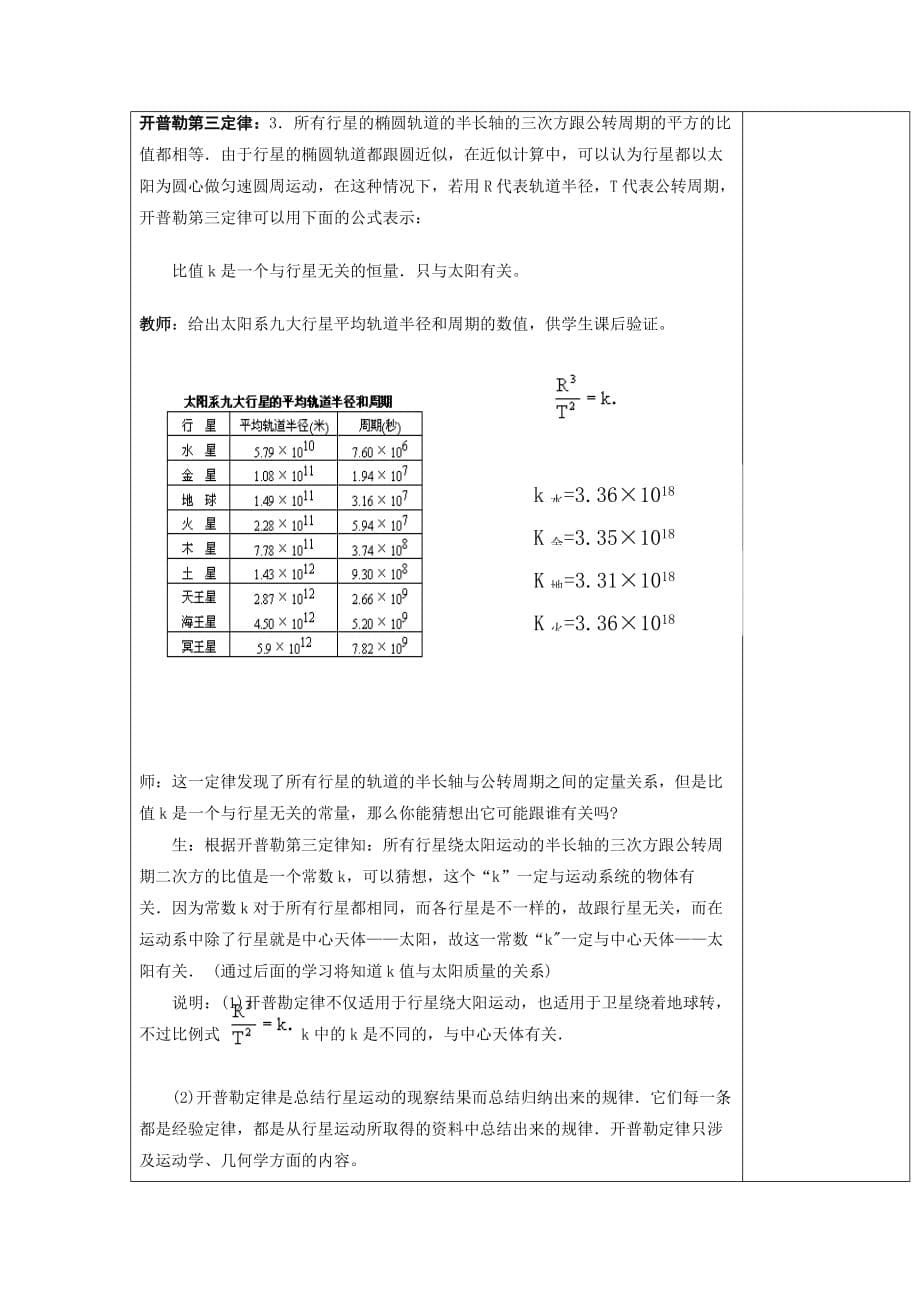 人教版高中物理必修二 第六章 第1节 行星的运动 教案_第5页