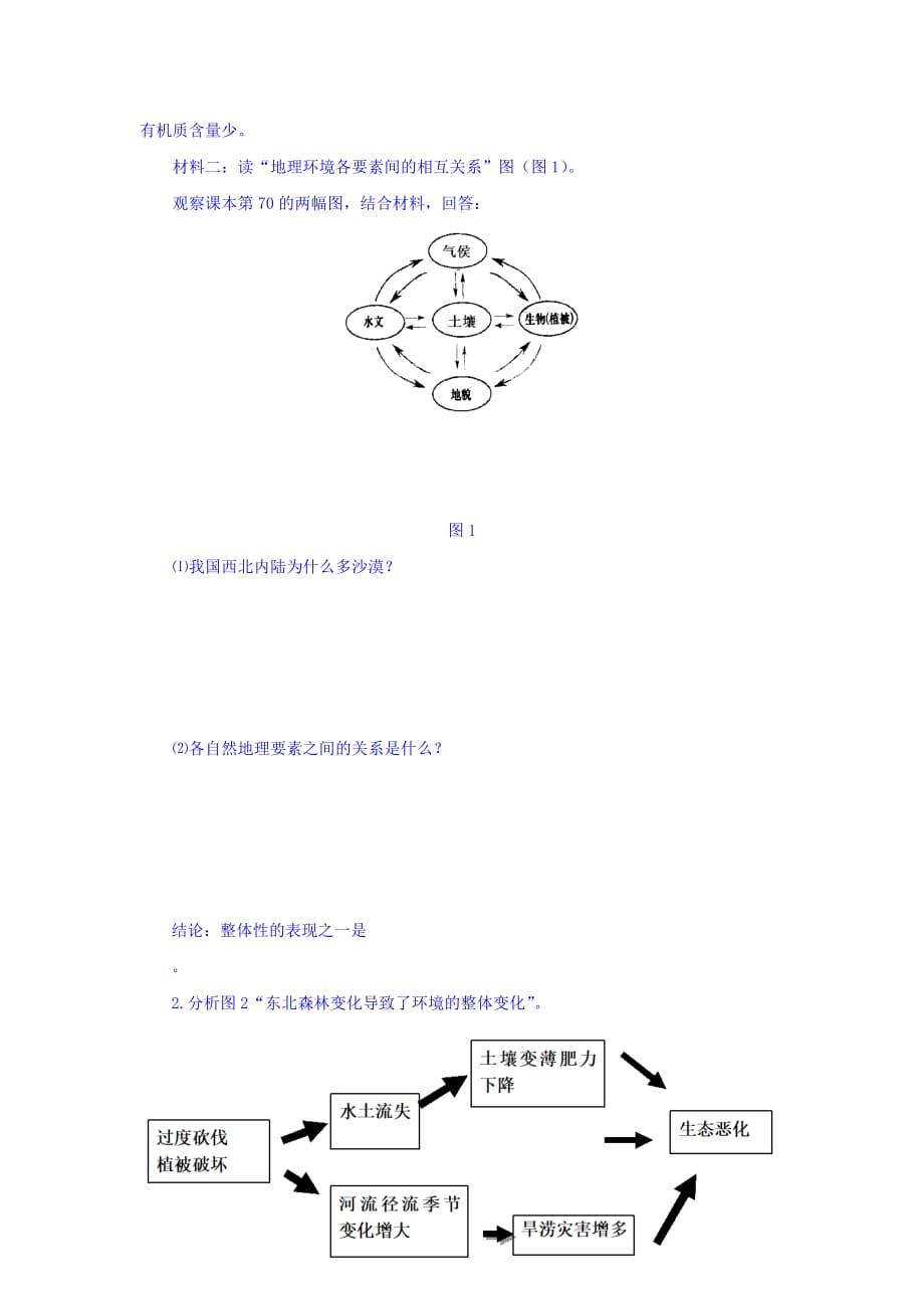 江苏省湘教版高中地理必修一导学案：3.2自然地理环境的整体性 Word版缺答案_第2页