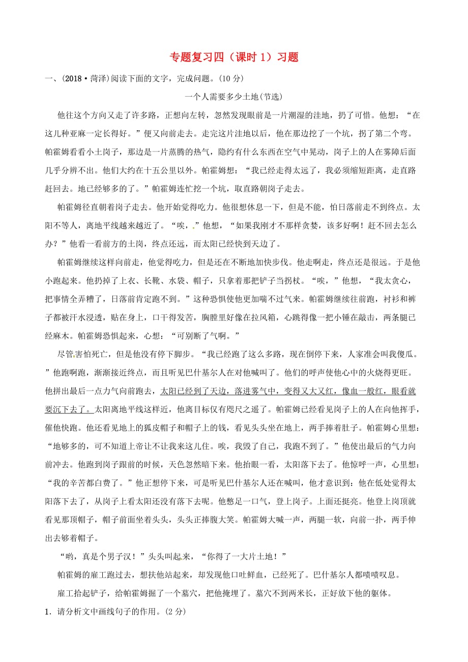 菏泽专版中考语文专题复习四课时1习题_第1页