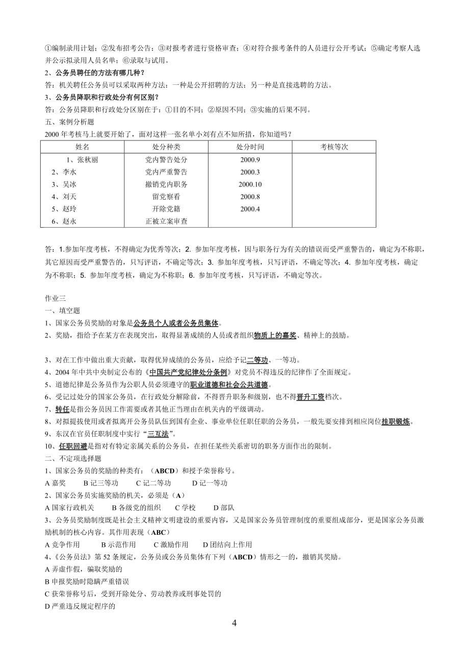 （管理制度）年电大行政管理作业国家公务员制度讲座形成性考核册答案_第4页