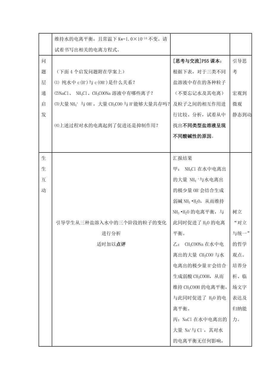 广东省揭阳市第三中学人教版高中化学选修四教案：3.3 盐类的水解（第一课时）_第5页