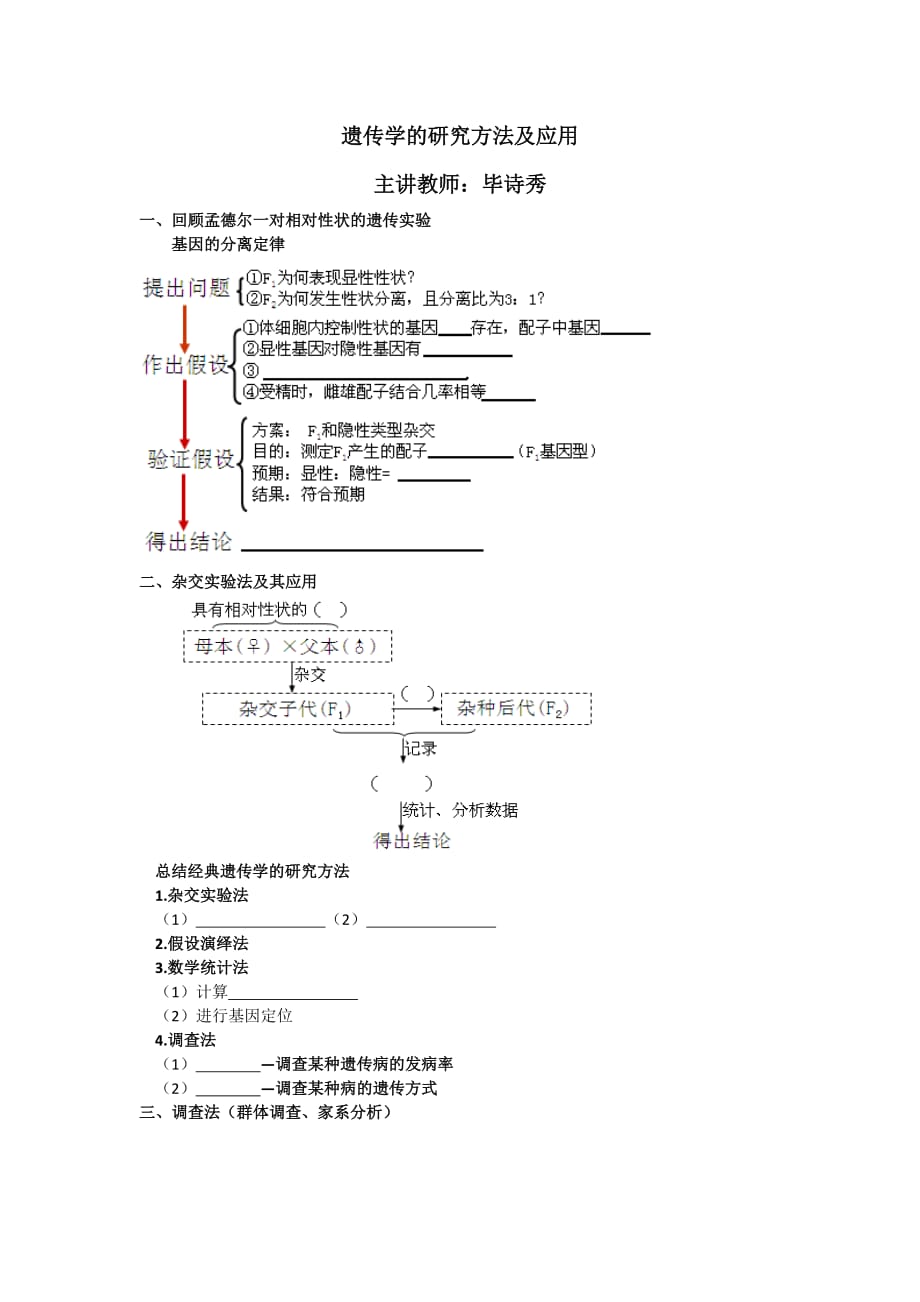 北京市第四中学高考生物总复习学案：遗传与进化——遗传的基本规律 遗传学的研究方法及应用_第1页