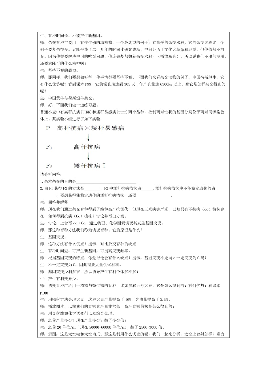 广东省廉江市实验学校人教版必修二生物教案：6.1杂交育种和诱变育种_第2页