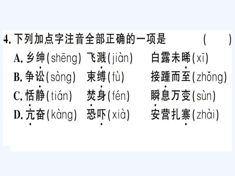 贵州专版八年级语文下册专题复习一字音字形习题课件新人教版_第5页