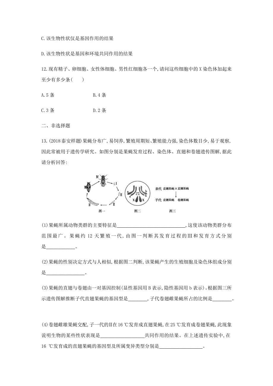 泰安地区中考生物第一部分基础过关第19课时生物的遗传和变异复习练习_第5页