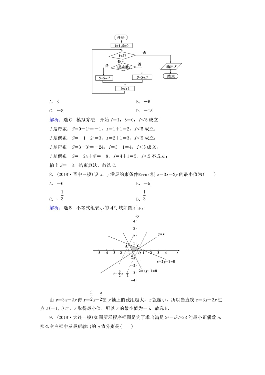 高考数学二轮复习限时检测提速练2线性规划算法推理与证明_第4页