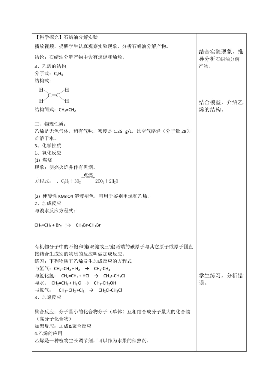 广东省揭阳市第三中学人教版人教版高中化学必修二教案：3.2来自石油和煤的两种基本化工原料_第2页