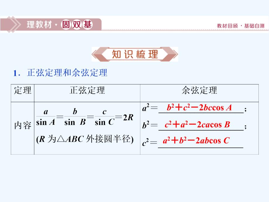 课标通用版高考数学大一轮复习第四章三角函数解三角形第7讲第1课时正弦定理和余弦定理课件文_第2页