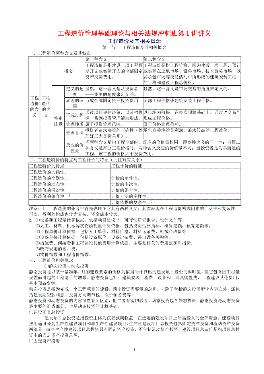 2011年造价师《工程造价管理基础理论与相关法规》冲刺班讲义_第1页