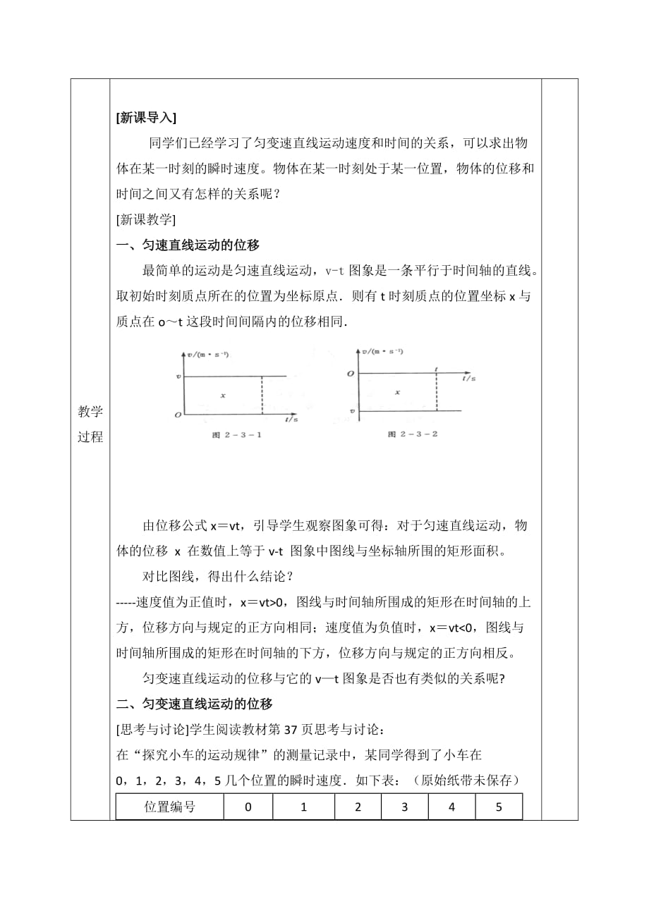 安徽省合肥市第六十二中学高中物理必修一人教版教案：2.3 匀变速直线运动的位移与时间_第2页