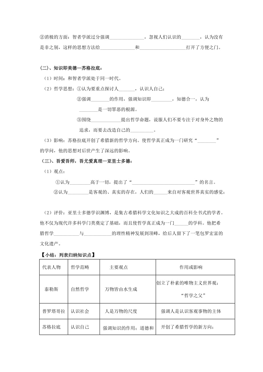 内蒙古高中历史岳麓版必修三 第11课 希腊先哲的精神觉悟 导学案_第2页