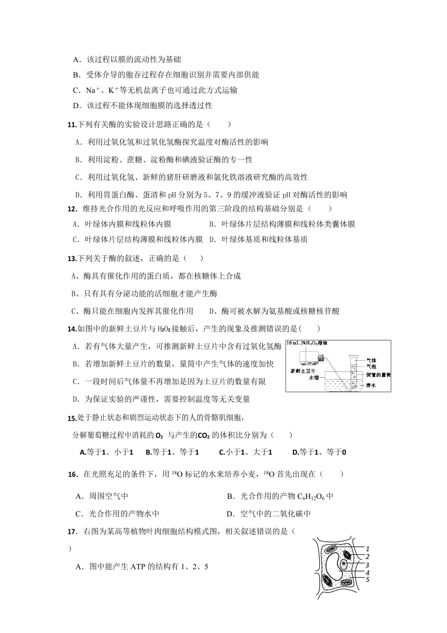 福建省高二生物期末练习：必修1（3-4章）_第3页