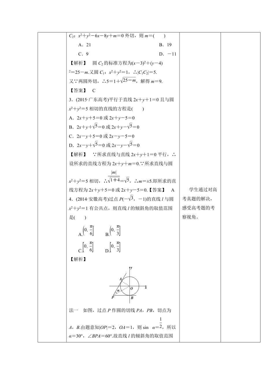 人教A版高中数学 高三一轮 第八章 平面解析几何 8.4 直线与圆、圆与圆的位置关系【教案】_第2页